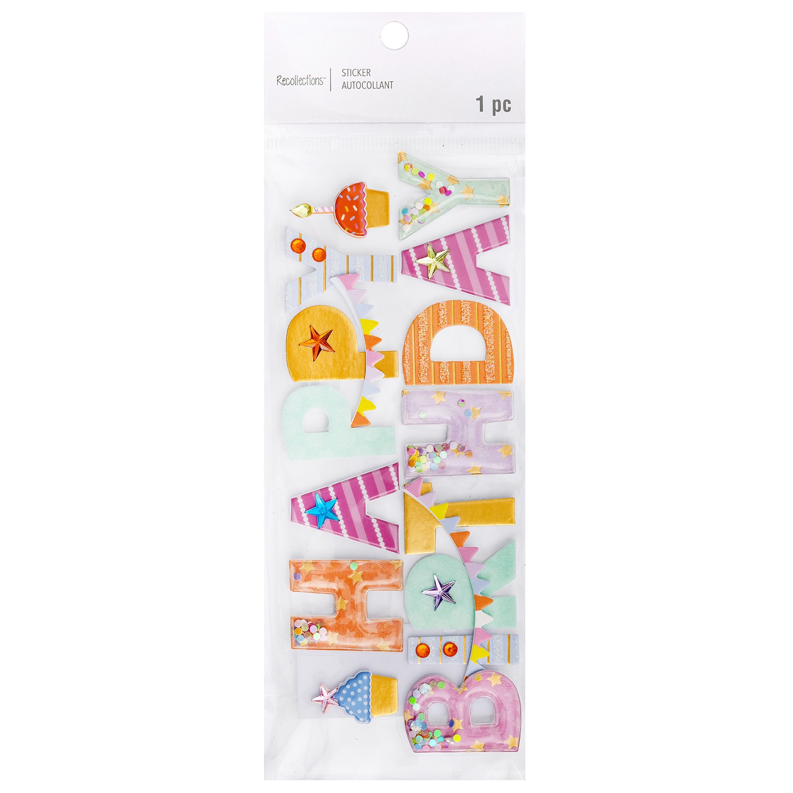 slide 4 of 4, Happy Birthday Stickers By Recollections, 2.75 in x 6.75 in