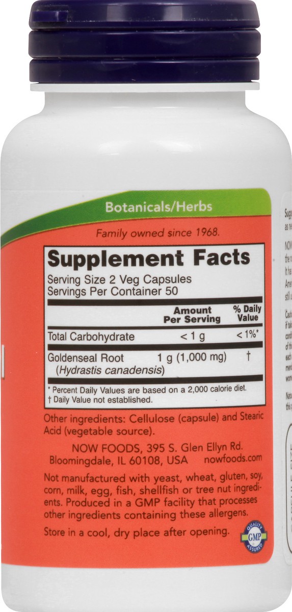slide 2 of 12, Now Naturals Botanicals/Herbs 500 mg Veg Capsules Goldenseal 100 ea, 100 ct