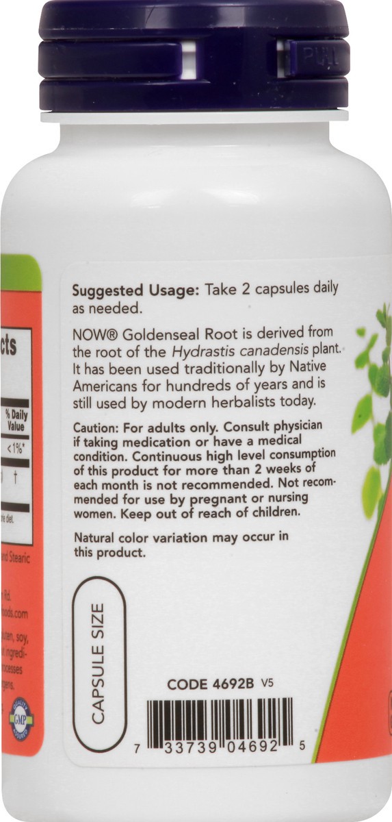 slide 10 of 12, Now Naturals Botanicals/Herbs 500 mg Veg Capsules Goldenseal 100 ea, 100 ct