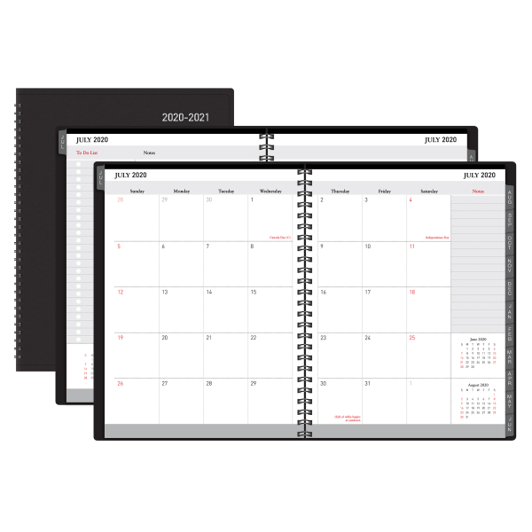 slide 1 of 4, Office Depot Weekly/Monthly Academic Planner, Horizontal Format, 8'' X 11'', 30% Recycled, Black, July 2020 To August 2021, 1 ct