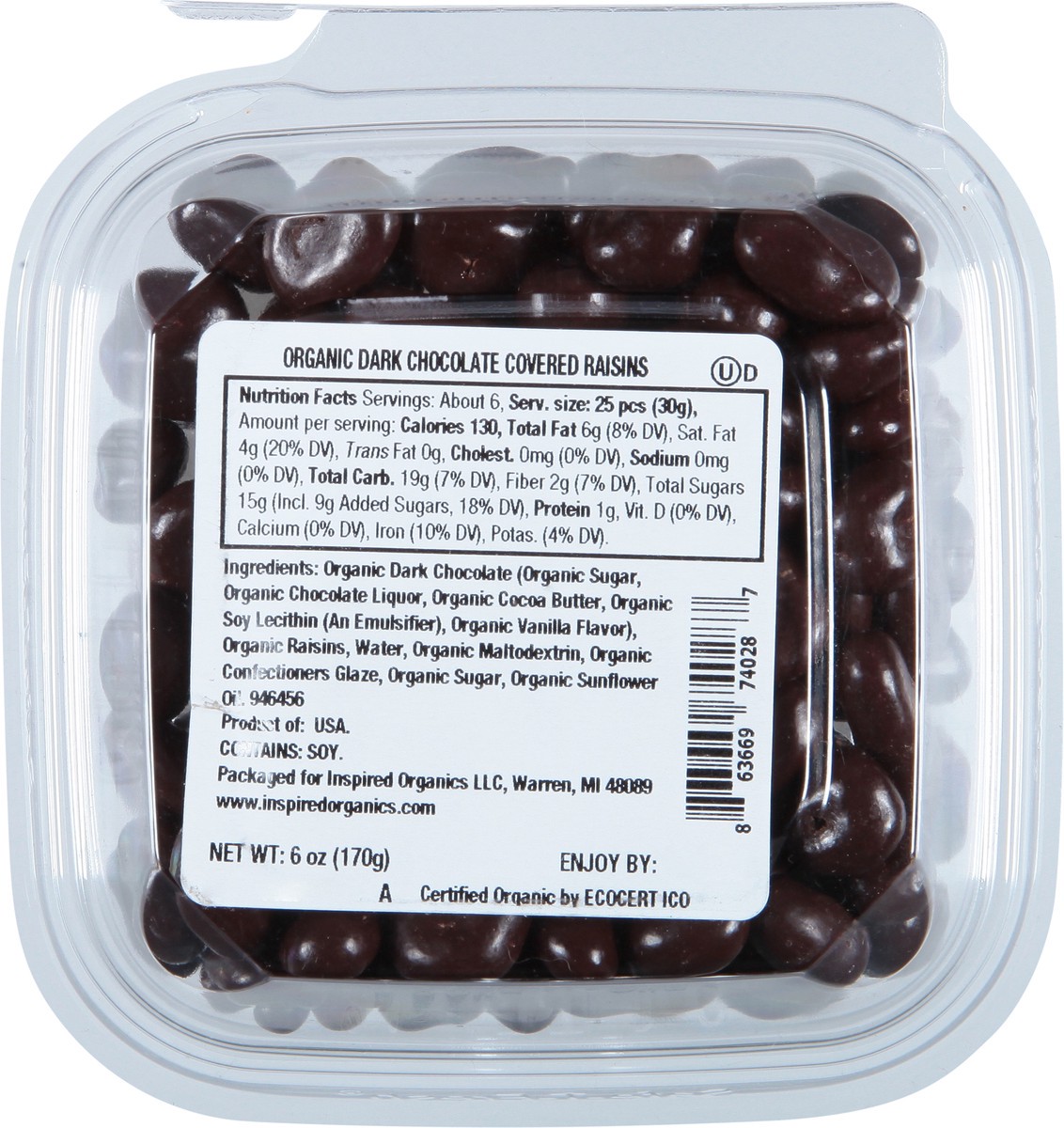 slide 9 of 9, Inspired Organics Organic Dark Chocolate Raisins 6 oz, 6 oz