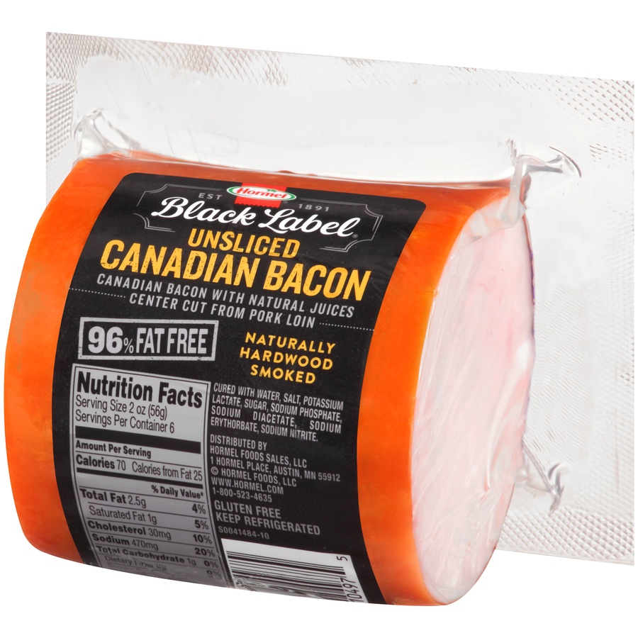 slide 6 of 8, Hormel Black Label 96% Fat Free Unsliced Canadian Bacon, 12 oz