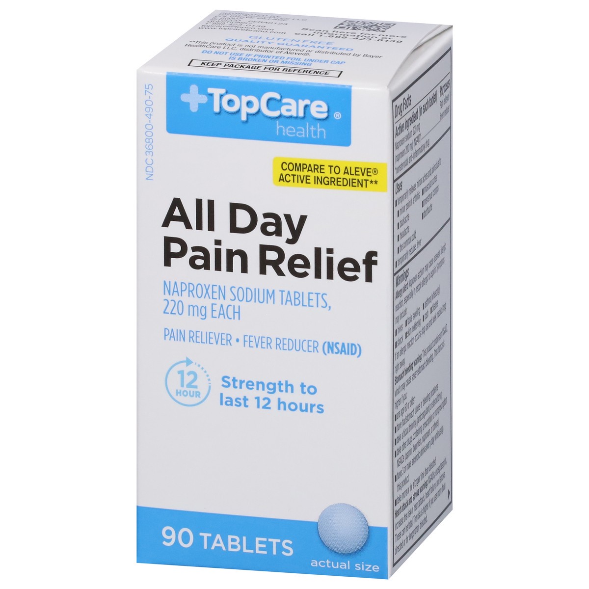 slide 4 of 9, Topcare All Day Pain Relief, 220 Mg, Tablets 90 Ea, 90 ct