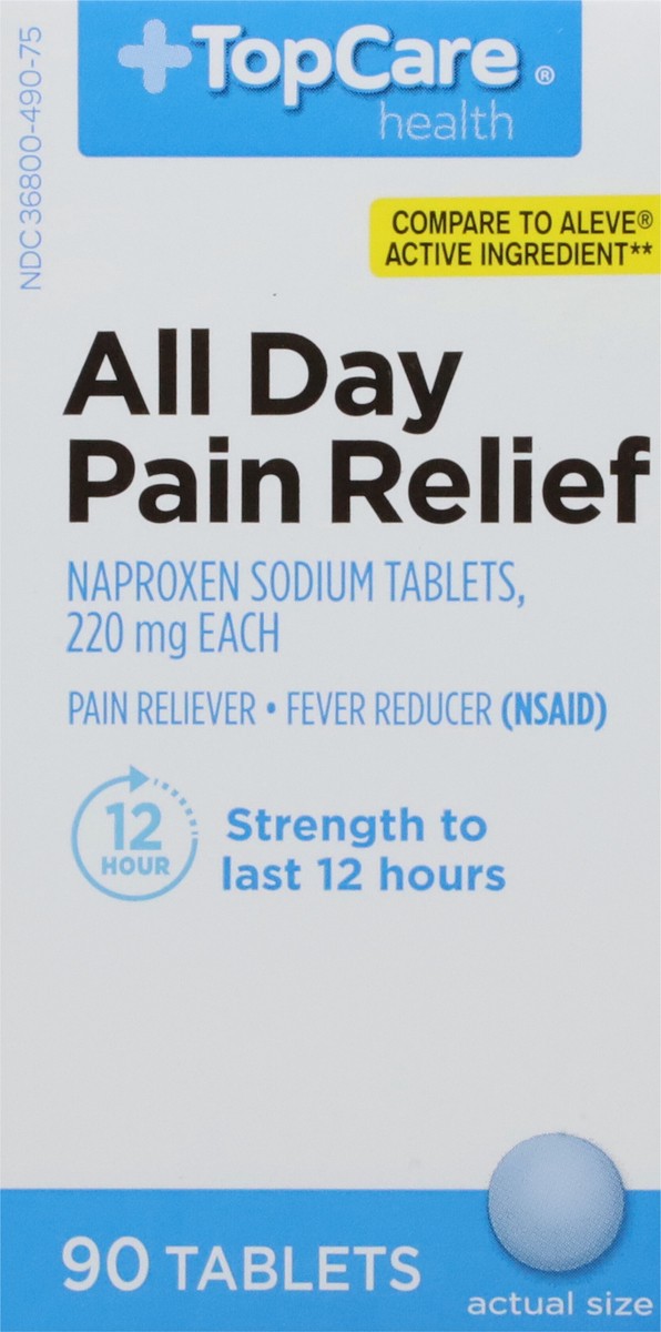 slide 2 of 9, Topcare All Day Pain Relief, 220 Mg, Tablets 90 Ea, 90 ct