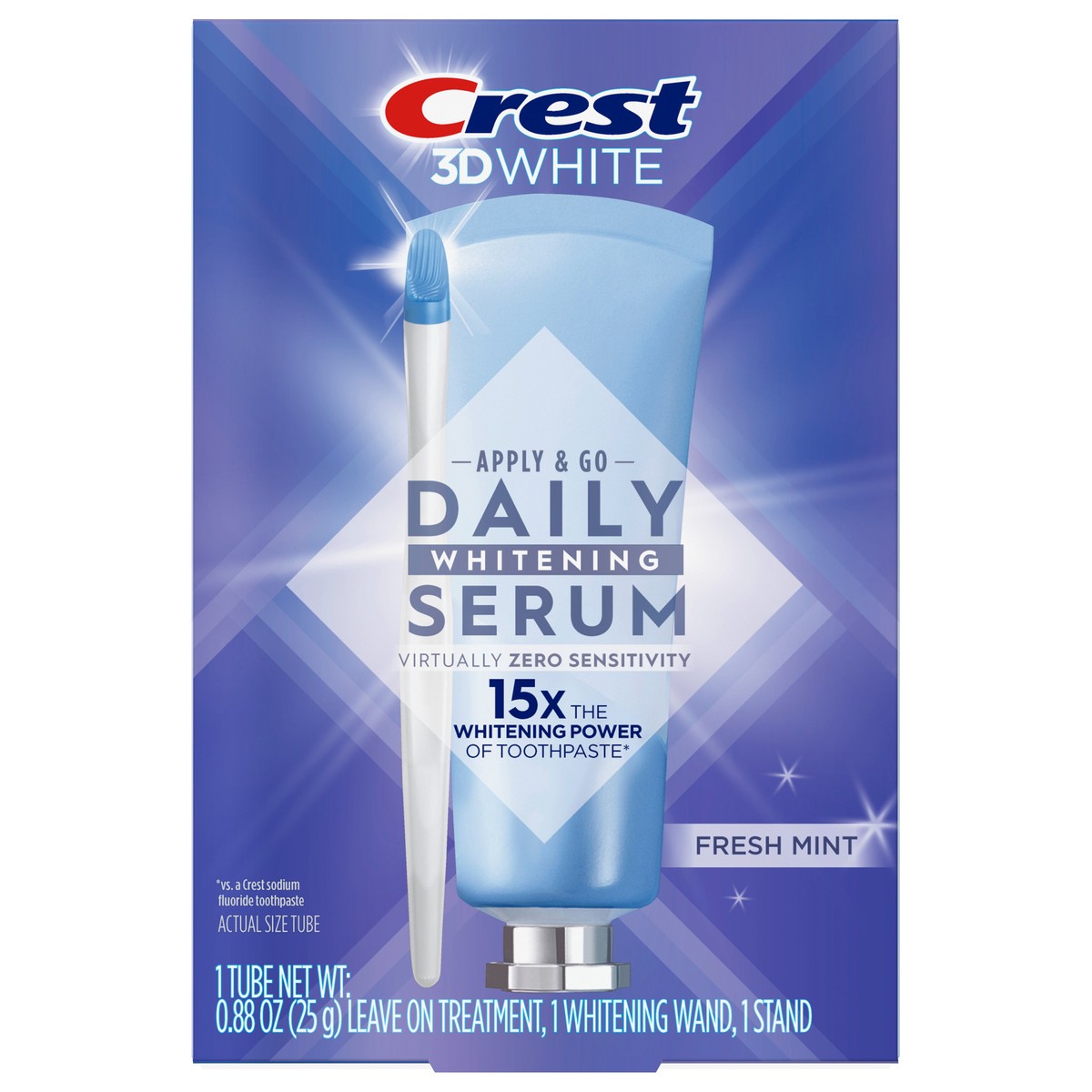 slide 5 of 7, Crest 3DWhite Daily Whitening Serum Fresh Mint, Leave-on Teeth Whitening Treatment, 0.88 oz