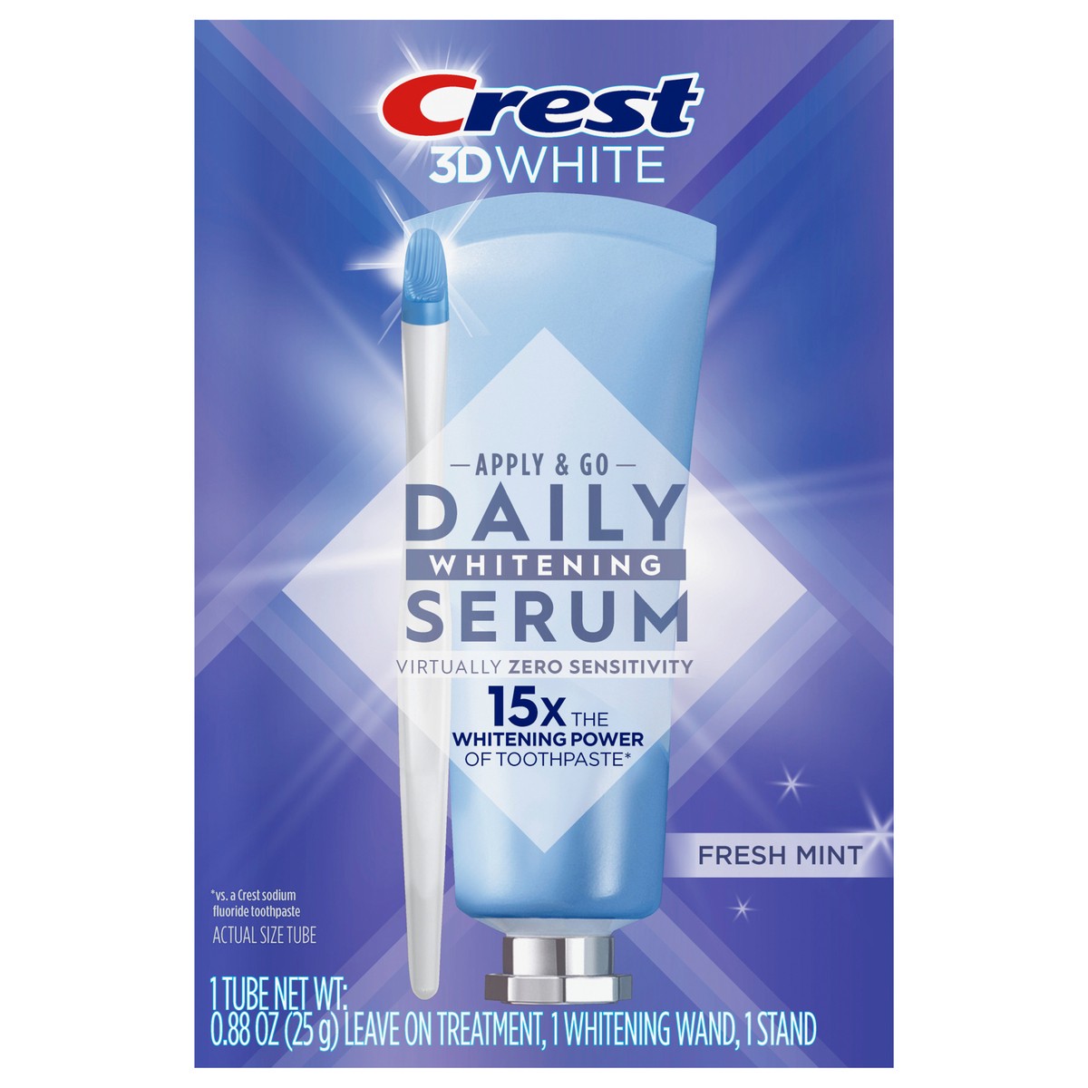 slide 1 of 7, Crest 3DWhite Daily Whitening Serum Fresh Mint, Leave-on Teeth Whitening Treatment, 0.88 oz