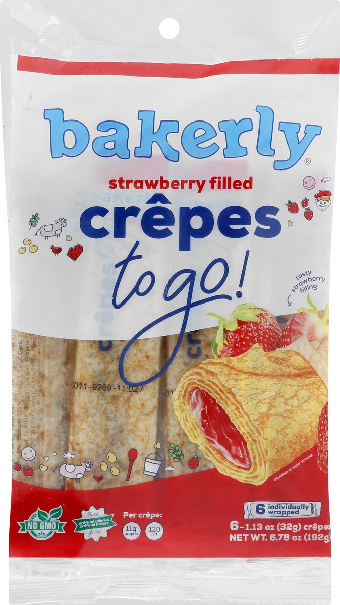 slide 1 of 9, bakerly Strawberry Filled Crepes, 6.78 oz