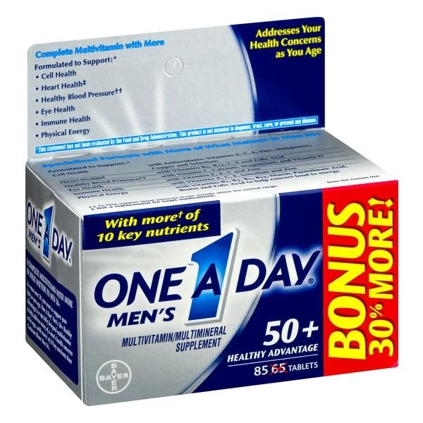 slide 1 of 1, One A Day Men's 50+ Health Advantage Multivitamin / Multimineral Dietary Supplement Tablets, 65 ct