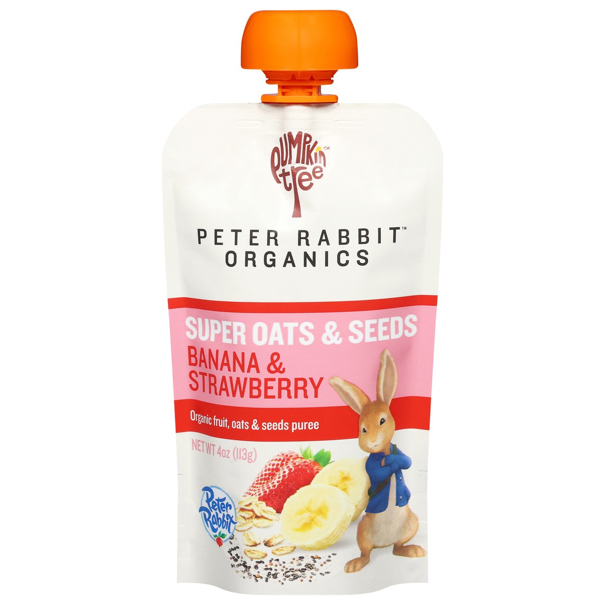 slide 1 of 13, Pumpkin Tree Peter Rabbit Organics Organic Banana & Strawberry Fruit, Oats & Seeds 4 oz, 4 oz