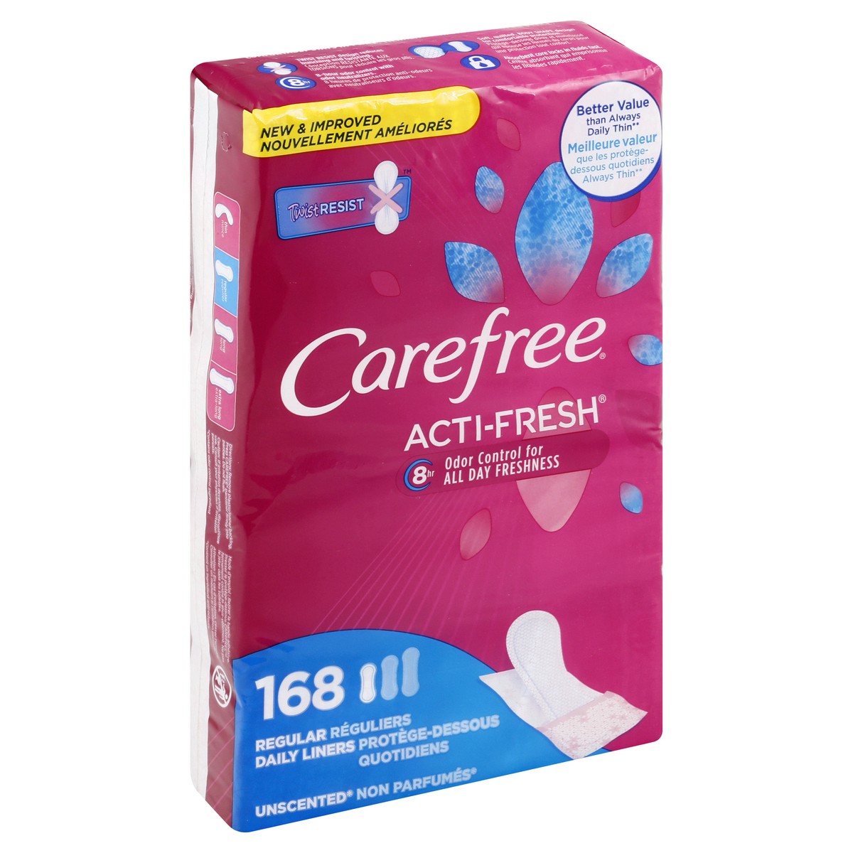 slide 2 of 8, Carefree Acti-Fresh Twist Resist Freedom Fit Regular Unscented Liners To Go, 168 ct, 168 ct