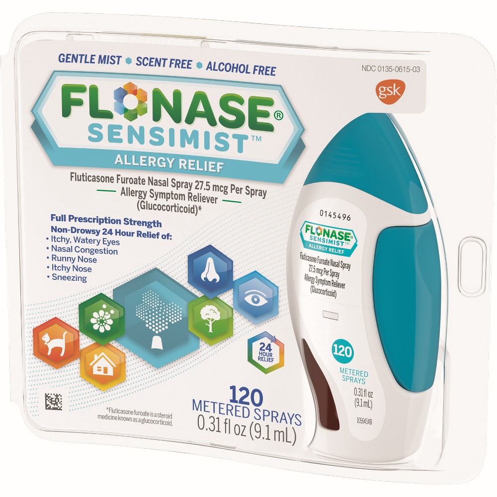 slide 6 of 6, Flonase Sensimist Allergy Relief Nasal Spray for Non-Drowsy, 24-Hour Multi-Symptom Allergy Relief – 120 Sprays, 0.31 fl oz