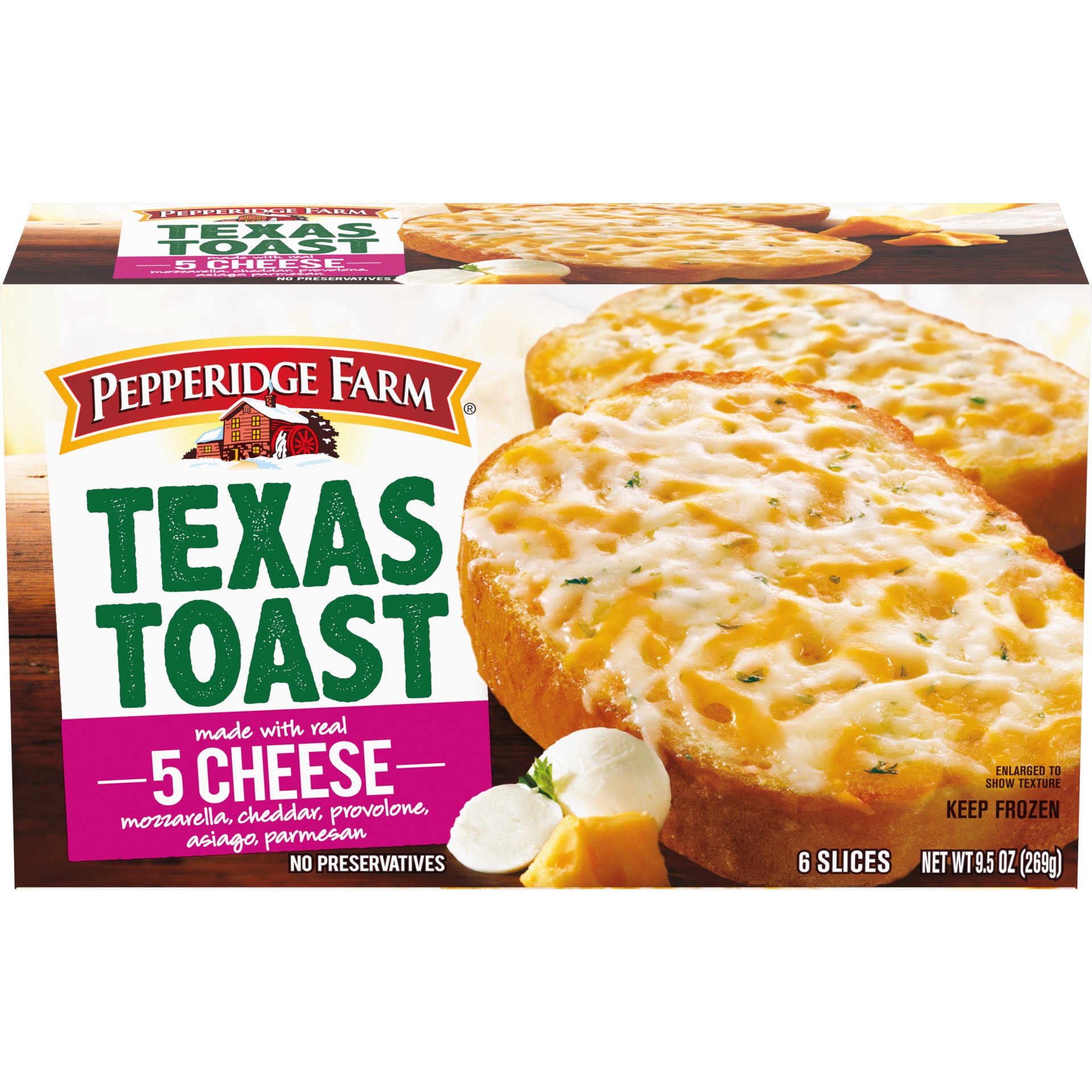 slide 1 of 9, Pepperidge Farm Texas Toast Frozen 5 Cheese Bread, 6 Slices, 9.5 oz. Box, 9.5 oz