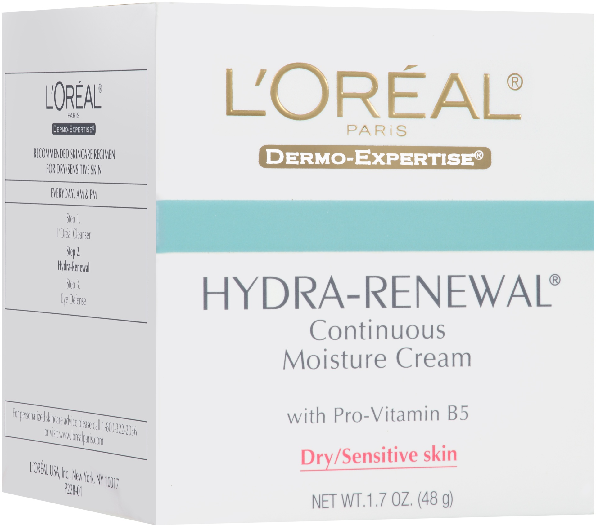 slide 3 of 8, L'Oréal Paris Hydra-Renewal Dry/Sensitive Skin Continuous Moisture Cream, 1.7 oz