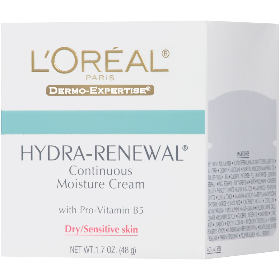 slide 4 of 8, L'Oréal Paris Hydra-Renewal Dry/Sensitive Skin Continuous Moisture Cream, 1.7 oz