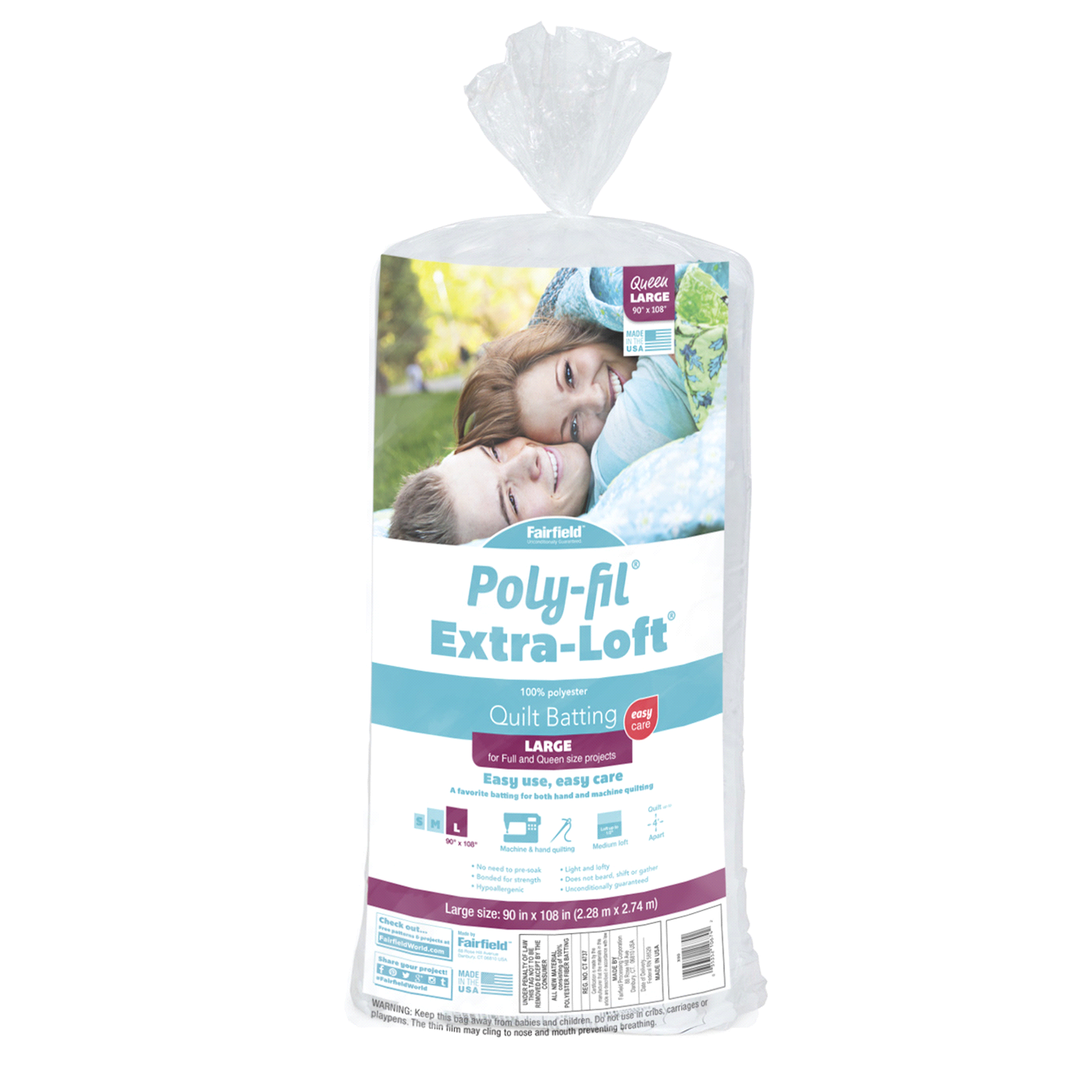 slide 1 of 1, POLY FIL Poly-Fil Extra-Loft Quilt Batting Large, 90 in x 108 in, 90 in x 108 in