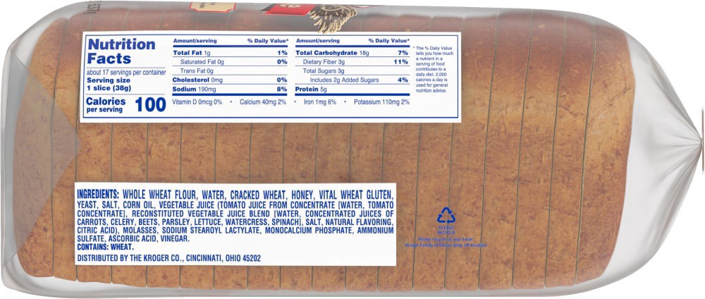 slide 3 of 3, Kroger Vita Bee Wheat Bread, 22.5 oz