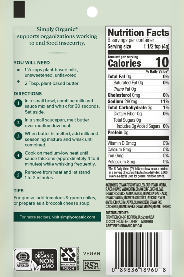 slide 4 of 16, Simply Organic Cheddar Cheese Sauce Mix, 0.85 oz