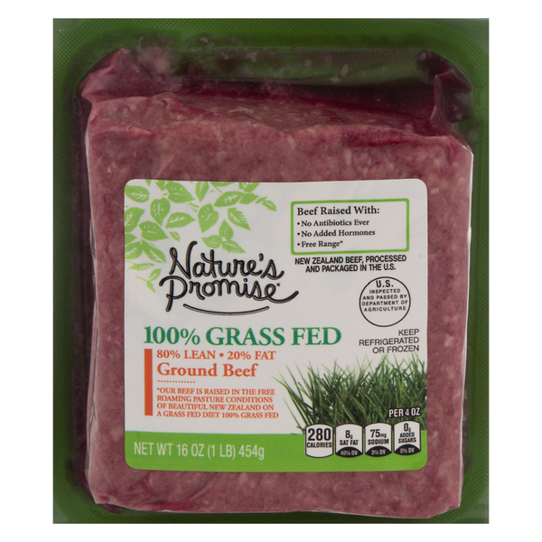 slide 1 of 1, Nature's Promise 100% Grass-fed 80% Lean 20% Fat Ground Beef, 16 oz