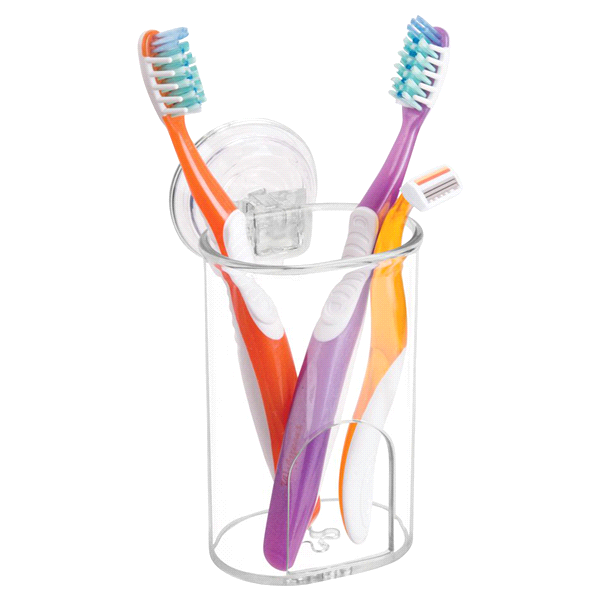 slide 1 of 1, Power Lock Suction Toothbrush, Toothpaste, Spin Toothbrush & Razor Holder for Bathroom Vanity or Countertop - Clear, 1 ct