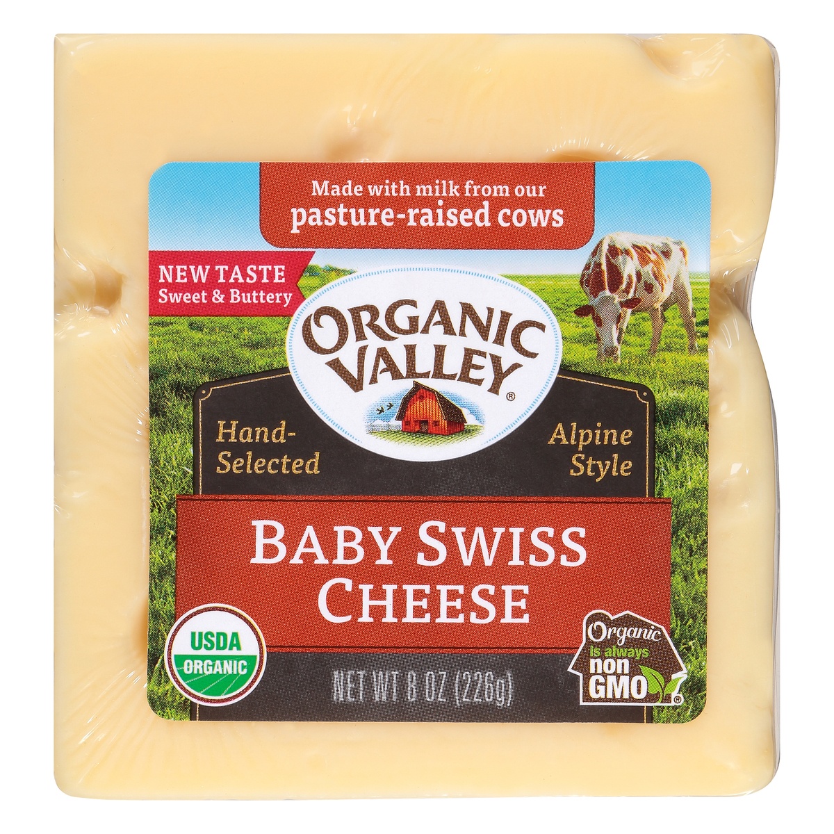 slide 1 of 1, Organic Valley Baby Swiss Cheese 8 oz. Brick, 8 oz