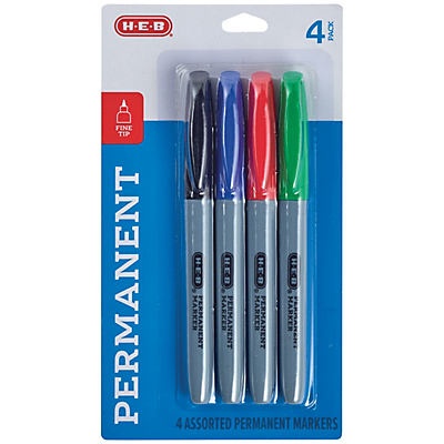 slide 1 of 1, H-E-B Assorted Fine Point Permanent Markers, 4 ct