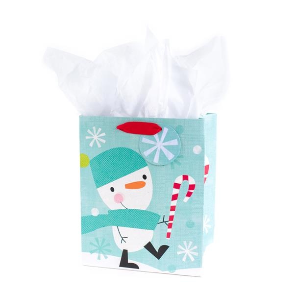 slide 1 of 1, Hallmark Medium Holiday Gift Bag With Tissue Paper (Snowman & Candy Cane), 1 ct