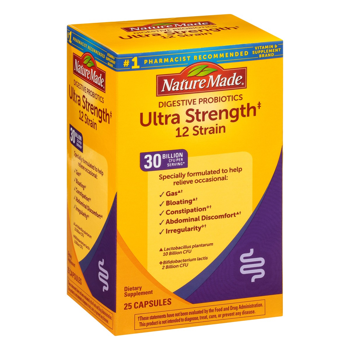 slide 6 of 9, Nature Made Ultra Strength 12 Strain Digestive Probiotics, Dietary Supplement for Digestive Health Support, 25 Probiotic Capsules, 25 Day Supply, 25 ct