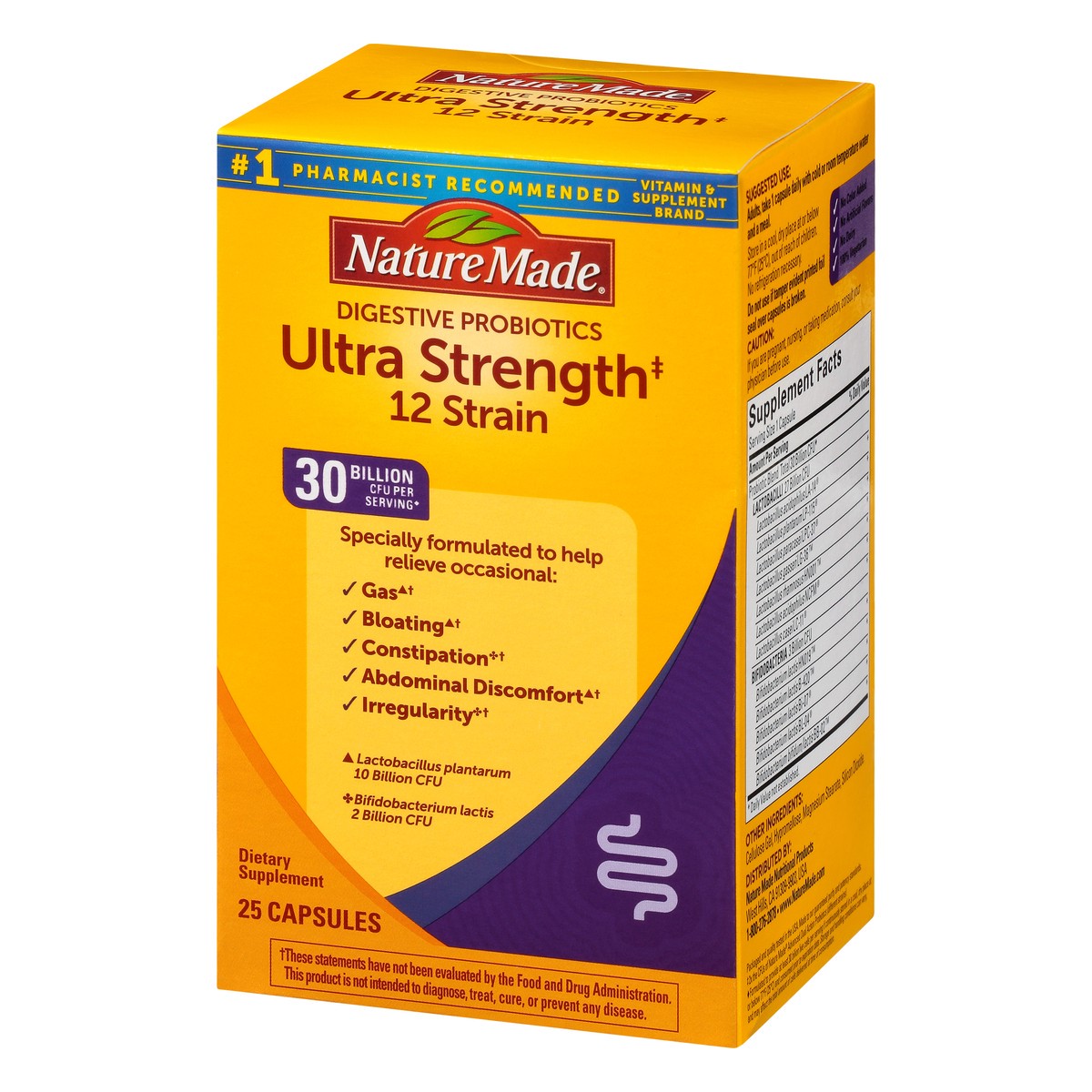 slide 3 of 9, Nature Made Ultra Strength 12 Strain Digestive Probiotics, Dietary Supplement for Digestive Health Support, 25 Probiotic Capsules, 25 Day Supply, 25 ct