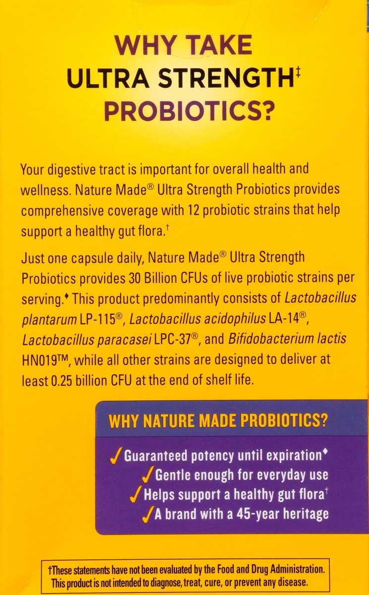 slide 8 of 9, Nature Made Ultra Strength 12 Strain Digestive Probiotics, Dietary Supplement for Digestive Health Support, 25 Probiotic Capsules, 25 Day Supply, 25 ct