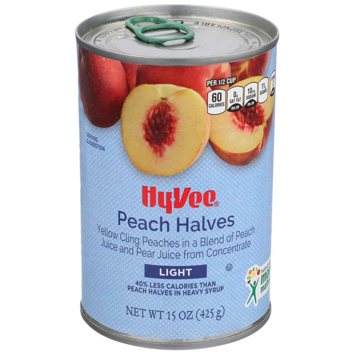slide 1 of 1, Hy-vee Light Yellow Cling Peach Halves In A Blend Of Peach Juice And Pear Juice From Concentrate, 15 oz