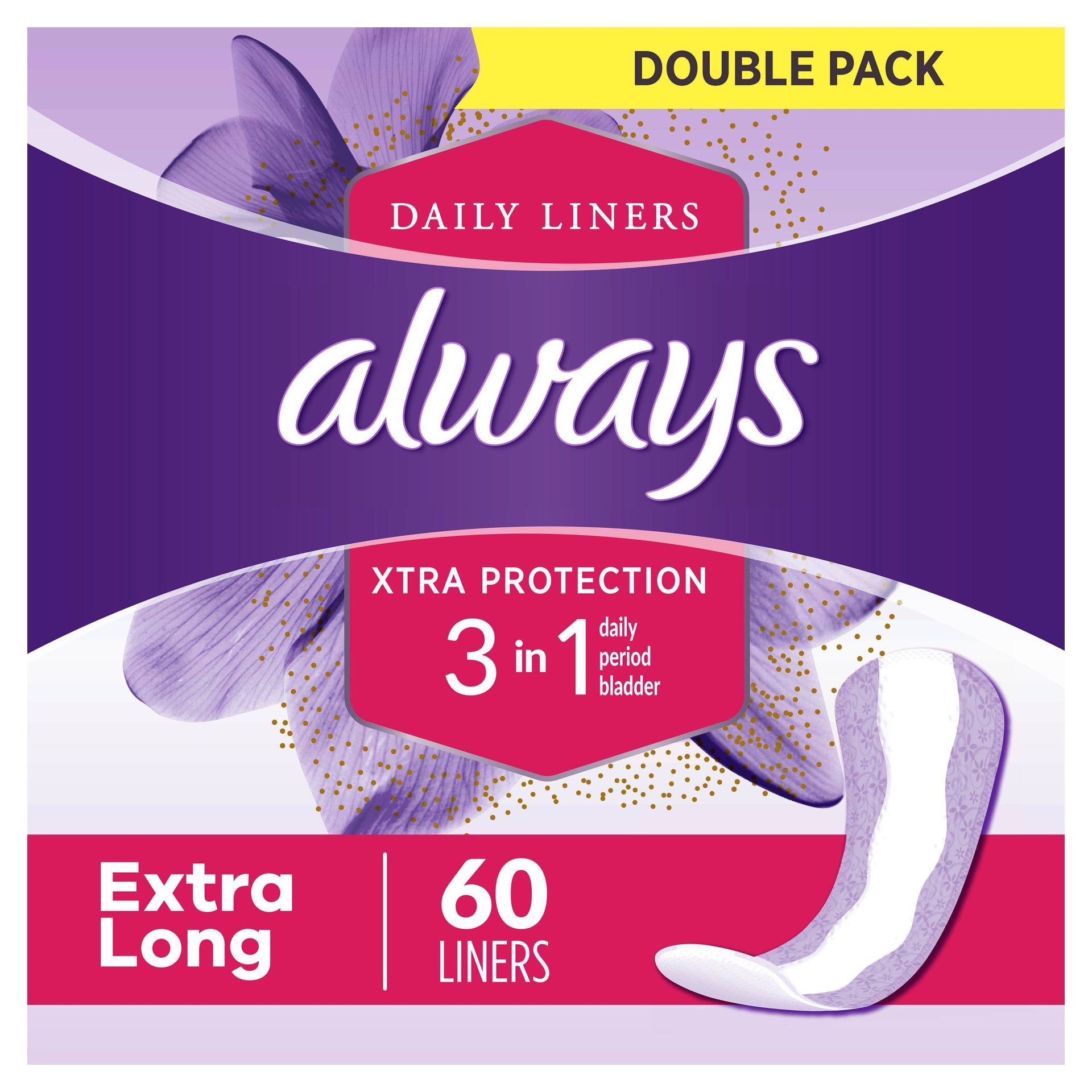 Always Xtra Protection Extra Long Daily Liners Double Pack 60 ct Shipt