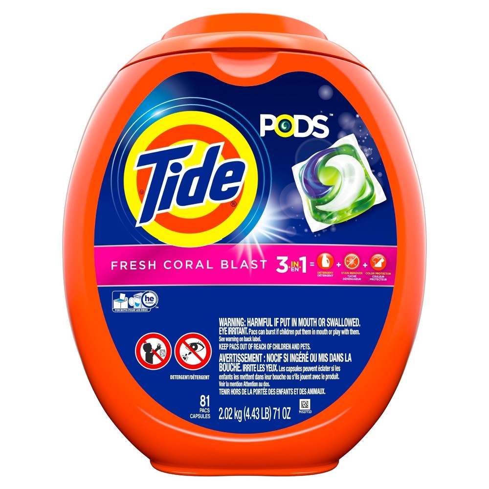 slide 3 of 3, Tide Pods Liquid Laundry Detergent Pacs, Fresh Corral Blast, 81 ct