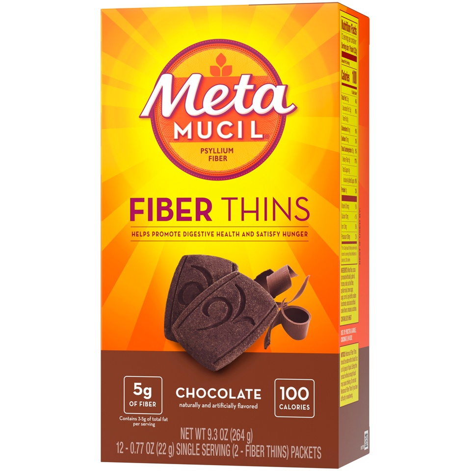 slide 3 of 3, Metamucil Chocolate Fiber Thins Fiber Supplement, 12 ct; 0.77 oz