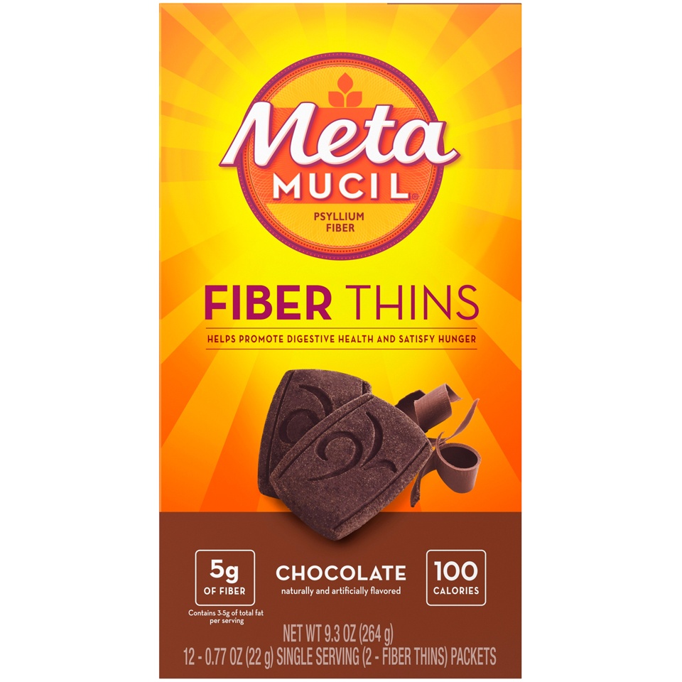 slide 1 of 3, Metamucil Chocolate Fiber Thins Fiber Supplement, 12 ct; 0.77 oz