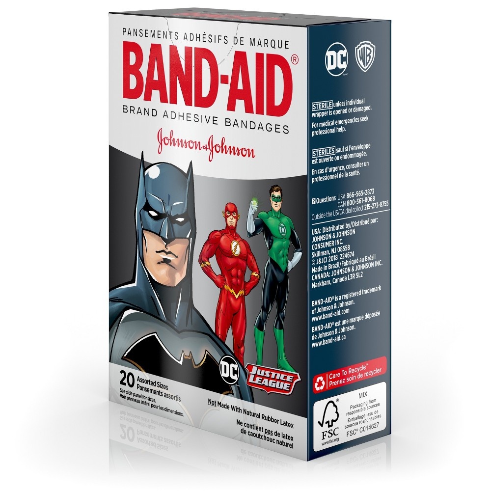 slide 8 of 8, BAND-AID Brand Adhesive Bandages, Justice League - Assorted Sizes, 20 ct