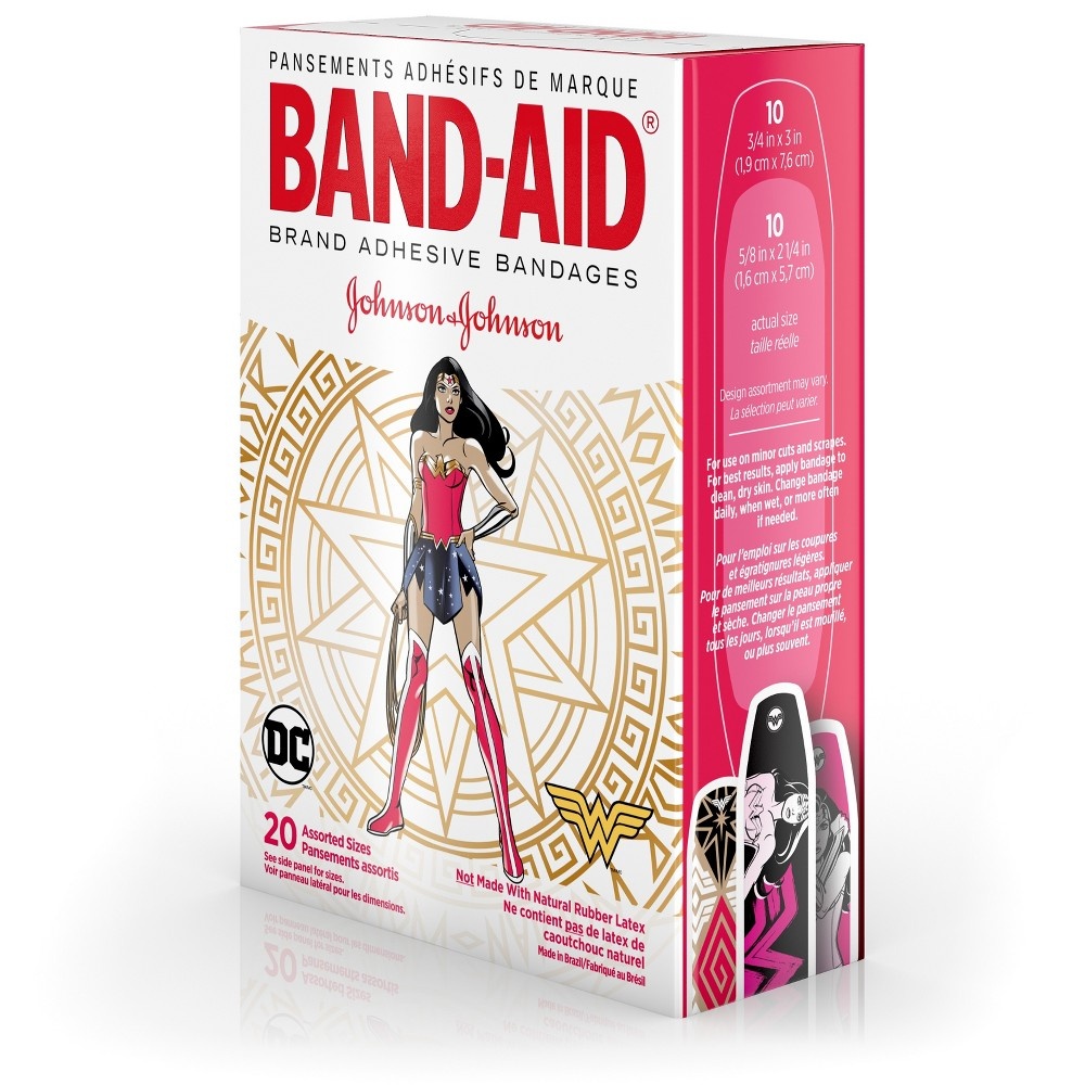 slide 4 of 8, BAND-AID Brand Adhesive Bandages, Wonder Woman Assorted Sizes, 20 ct