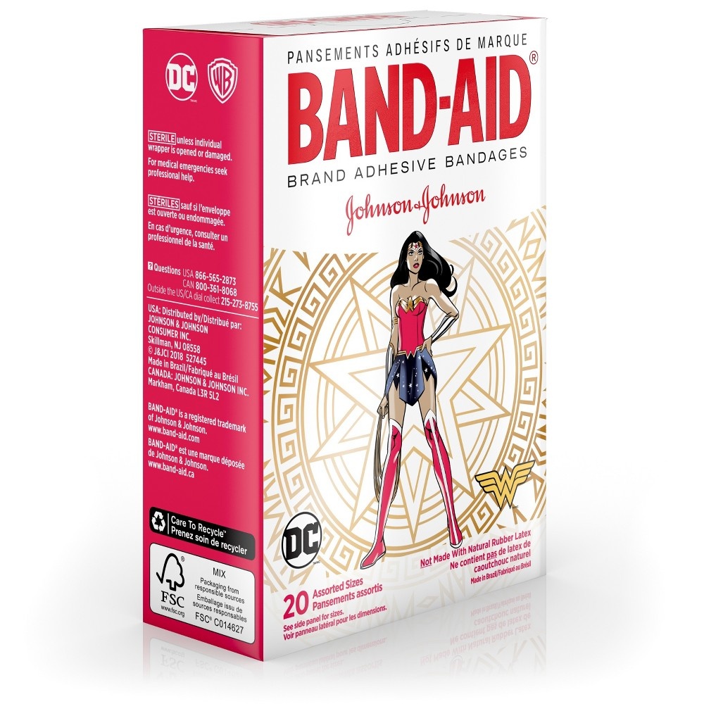 slide 5 of 8, BAND-AID Brand Adhesive Bandages, Wonder Woman Assorted Sizes, 20 ct