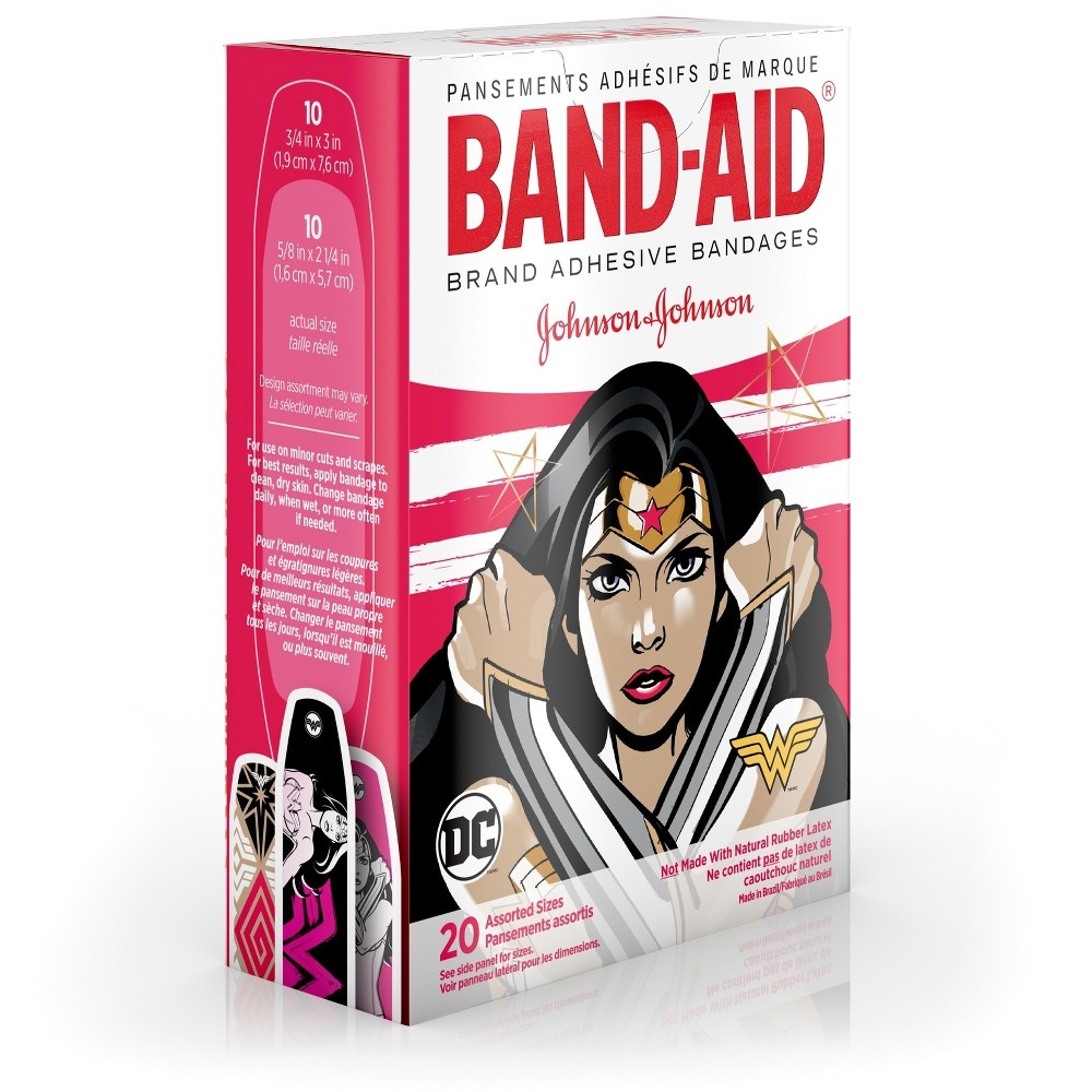 slide 8 of 8, BAND-AID Brand Adhesive Bandages, Wonder Woman Assorted Sizes, 20 ct