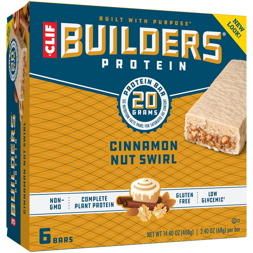 slide 2 of 8, CLIF Builder's Protein Bar - Cinnamon Nut Swirl, 6 ct