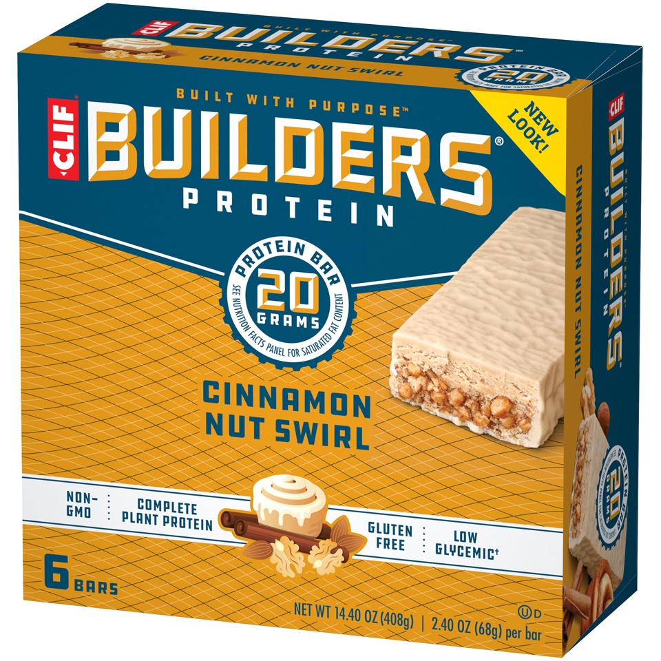 slide 3 of 8, CLIF Builder's Protein Bar - Cinnamon Nut Swirl, 6 ct