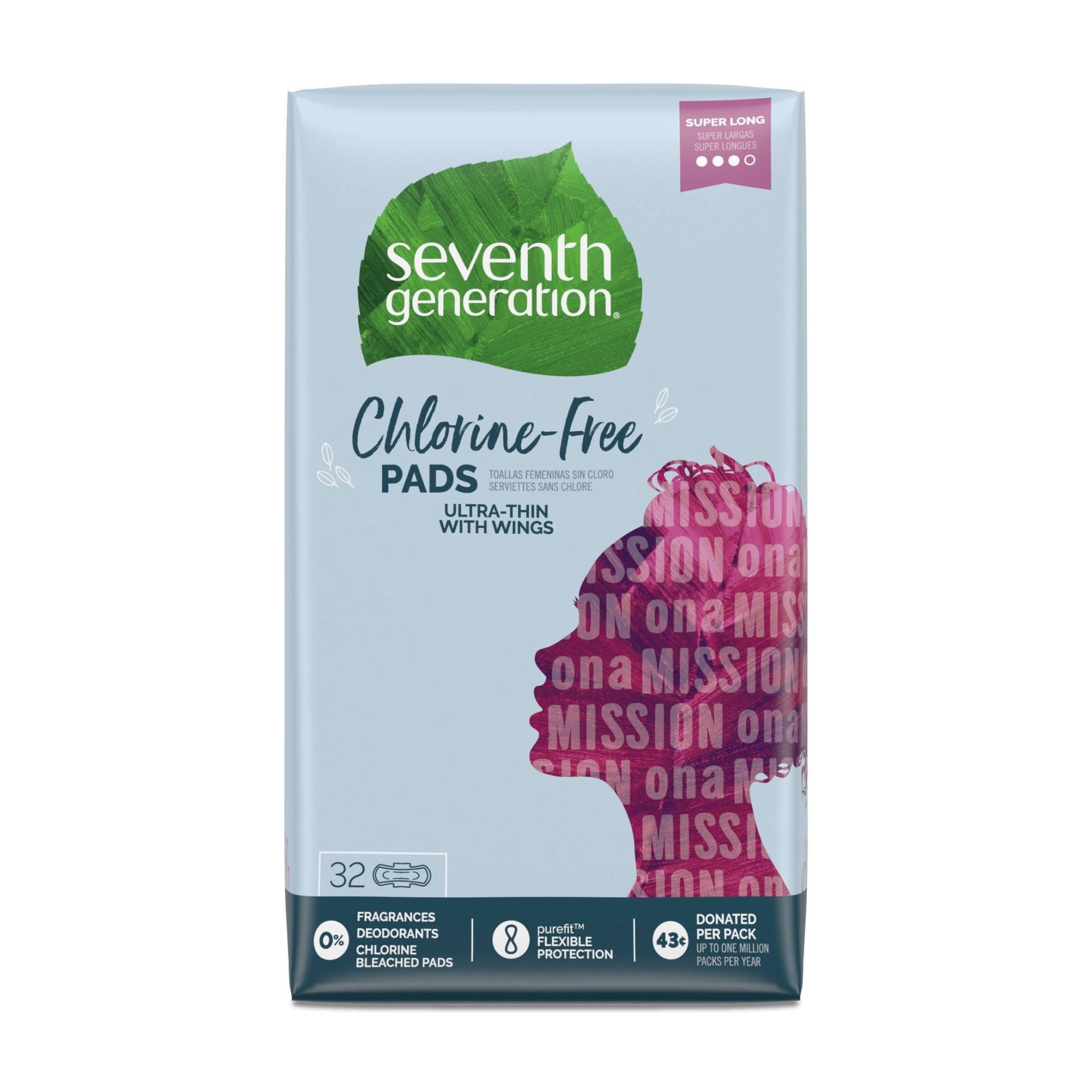 slide 1 of 1, Seventh Generation Ultra-Thin Pads Super With Wings, 32 ct