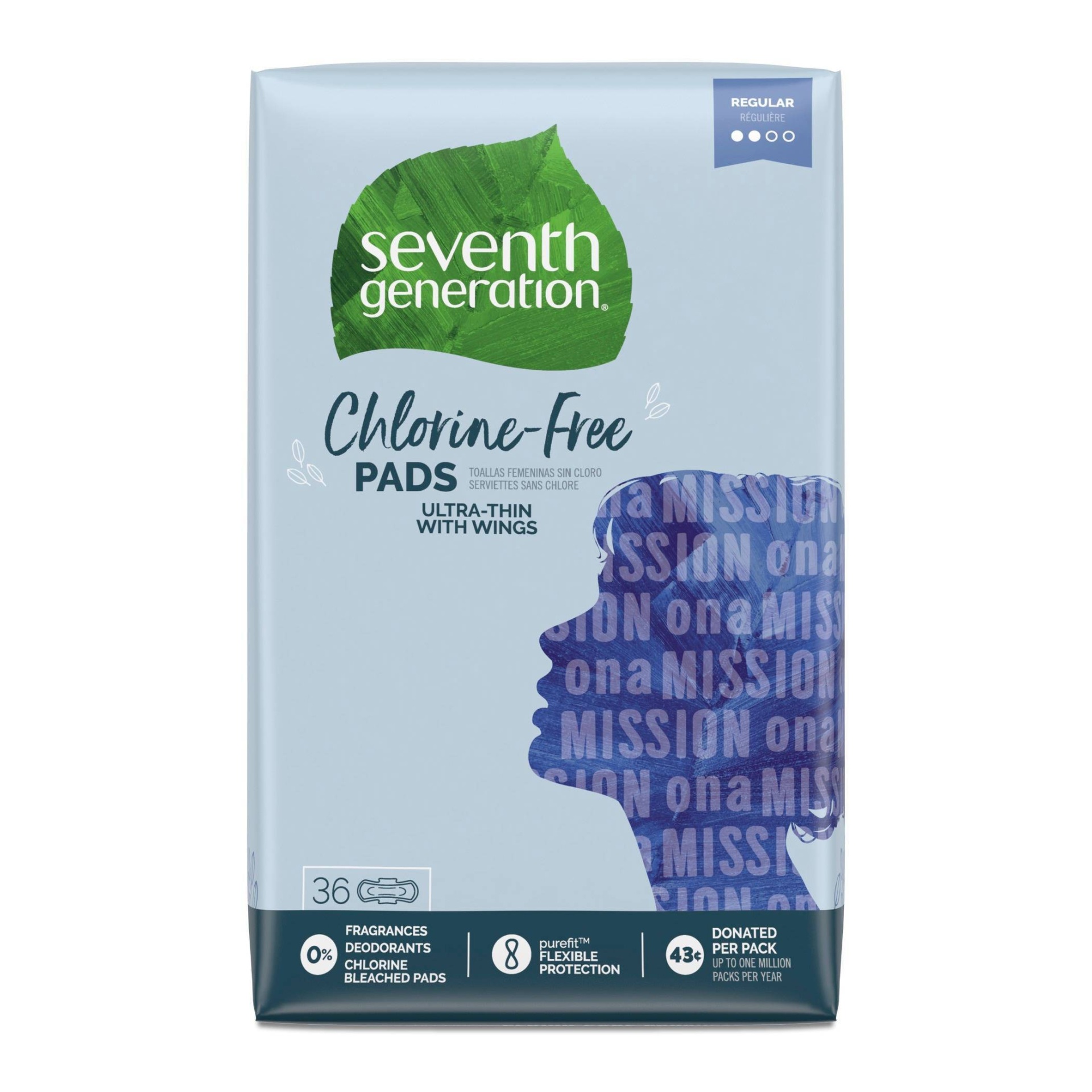 slide 1 of 5, Seventh Generation Ultra Thin Pads Regular With Wings, 36 ct