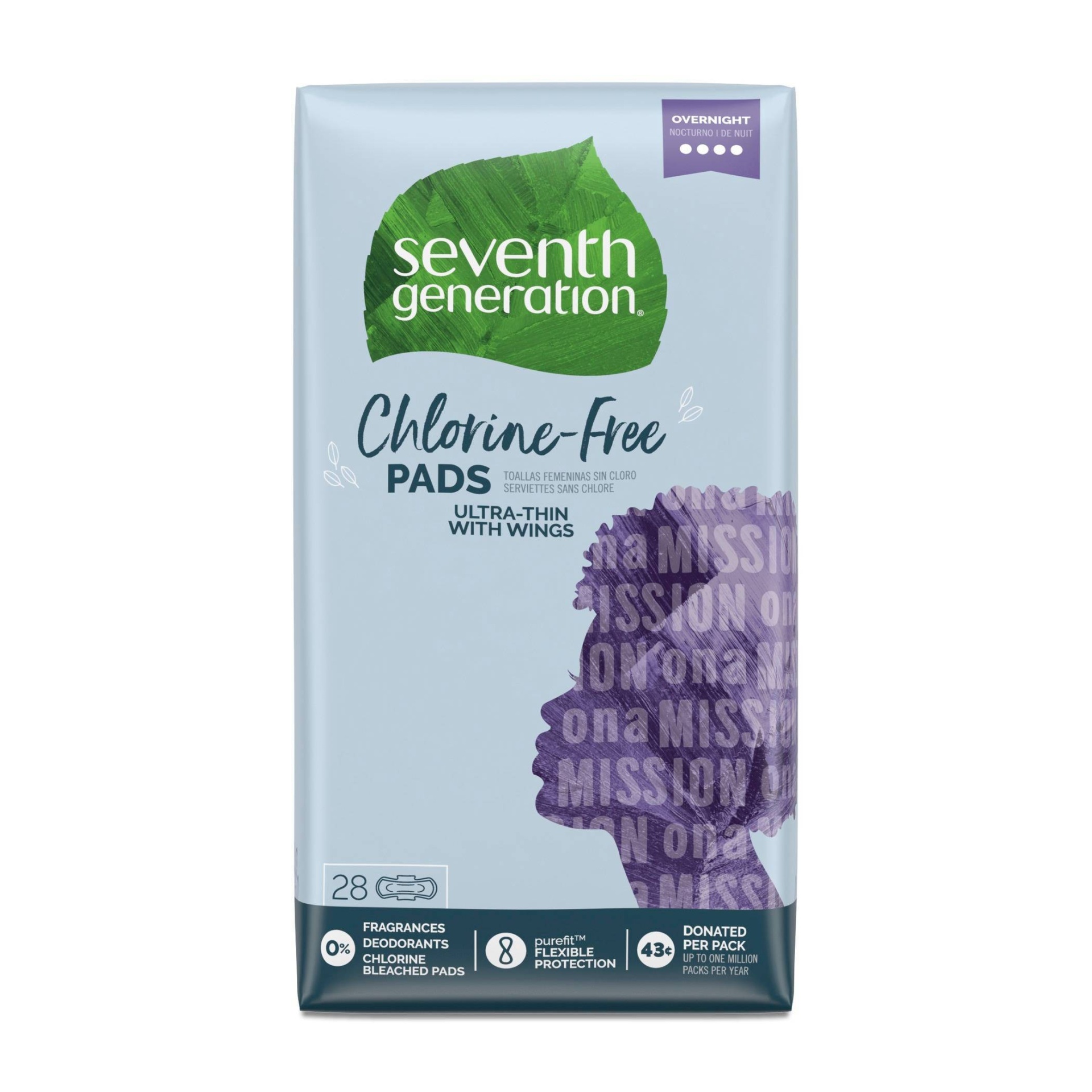 slide 1 of 5, Seventh Generation Ultra-Tin Pads Overnight with Wings, 28 ct