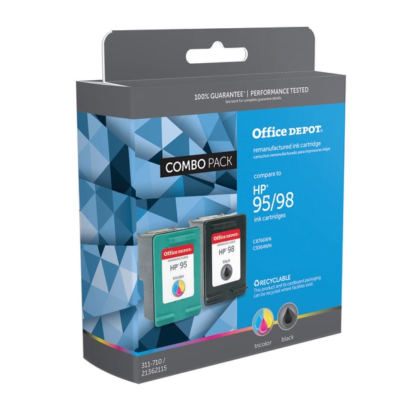 slide 1 of 3, Office Depot Brand Od295-98A Remanufactured Ink Cartridge Replacement For Hp 95/98 Black/Tricolor, Pack Of 2, 2 ct