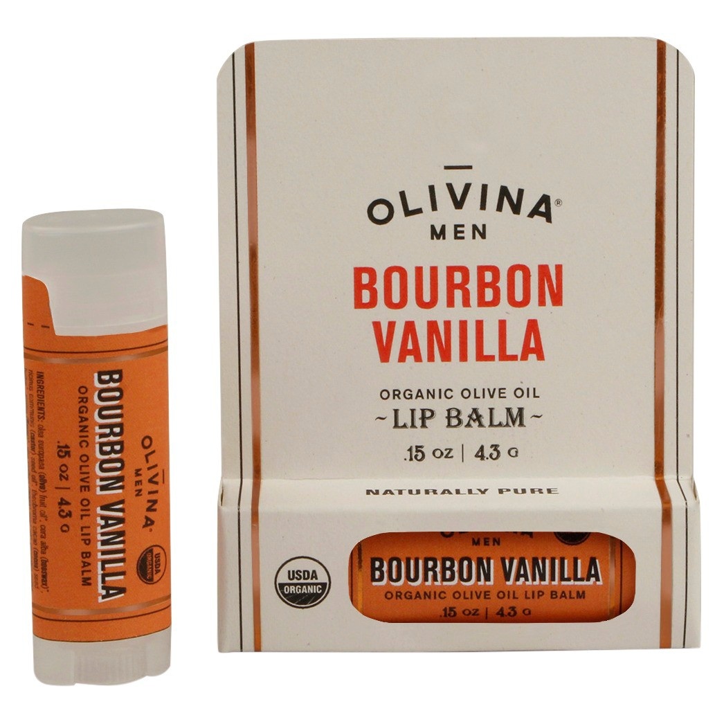 slide 1 of 1, Olivina Men Bourbon Vanilla Organic Lip Balm, 0.15 oz