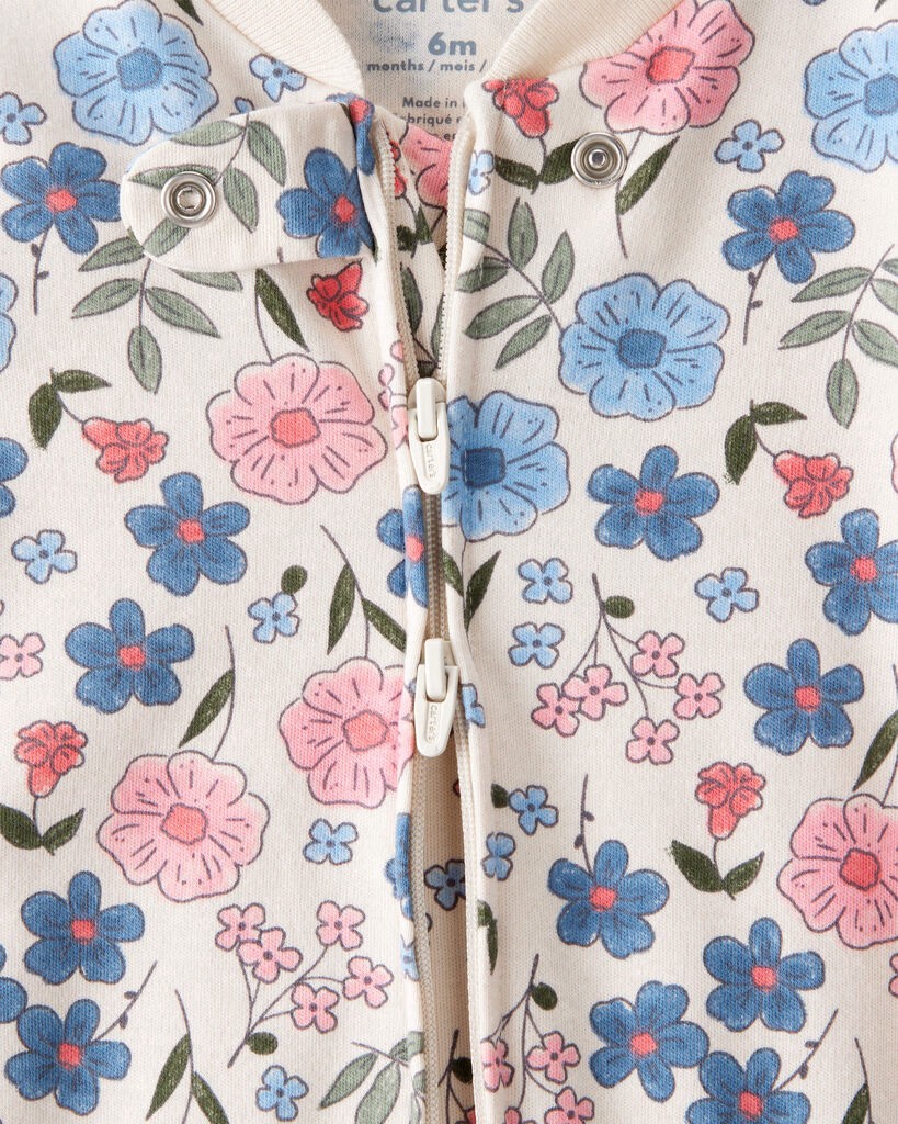 slide 2 of 3, Carter's Baby Girl Floral 100% Cotton Long-Sleeve Snug Fit Sleep & Play Pajamas White 6M, 1 ct