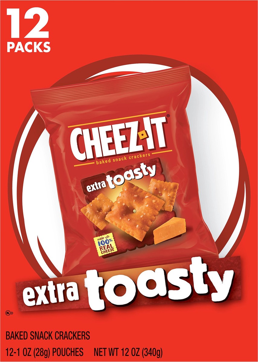 slide 4 of 8, Cheez-It Cheese Crackers, Baked Snack Crackers, Office and Kids Snacks, Extra Toasty, 12oz Box, 12 Packs, 12 oz