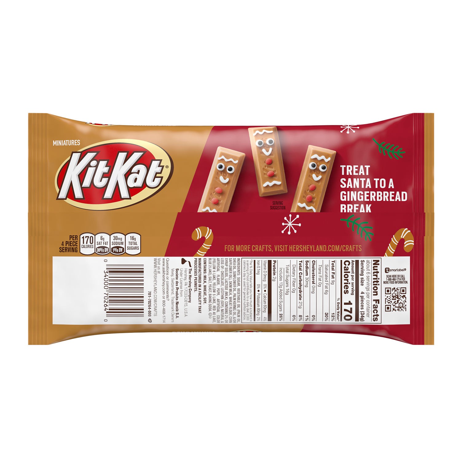 slide 2 of 2, KIT KAT Gingerbread Cookie Miniatures Gingerbread Flavored Creme Coated Wafer Candy Bars, Christmas, 6.9 oz, Bag, 6.9 oz