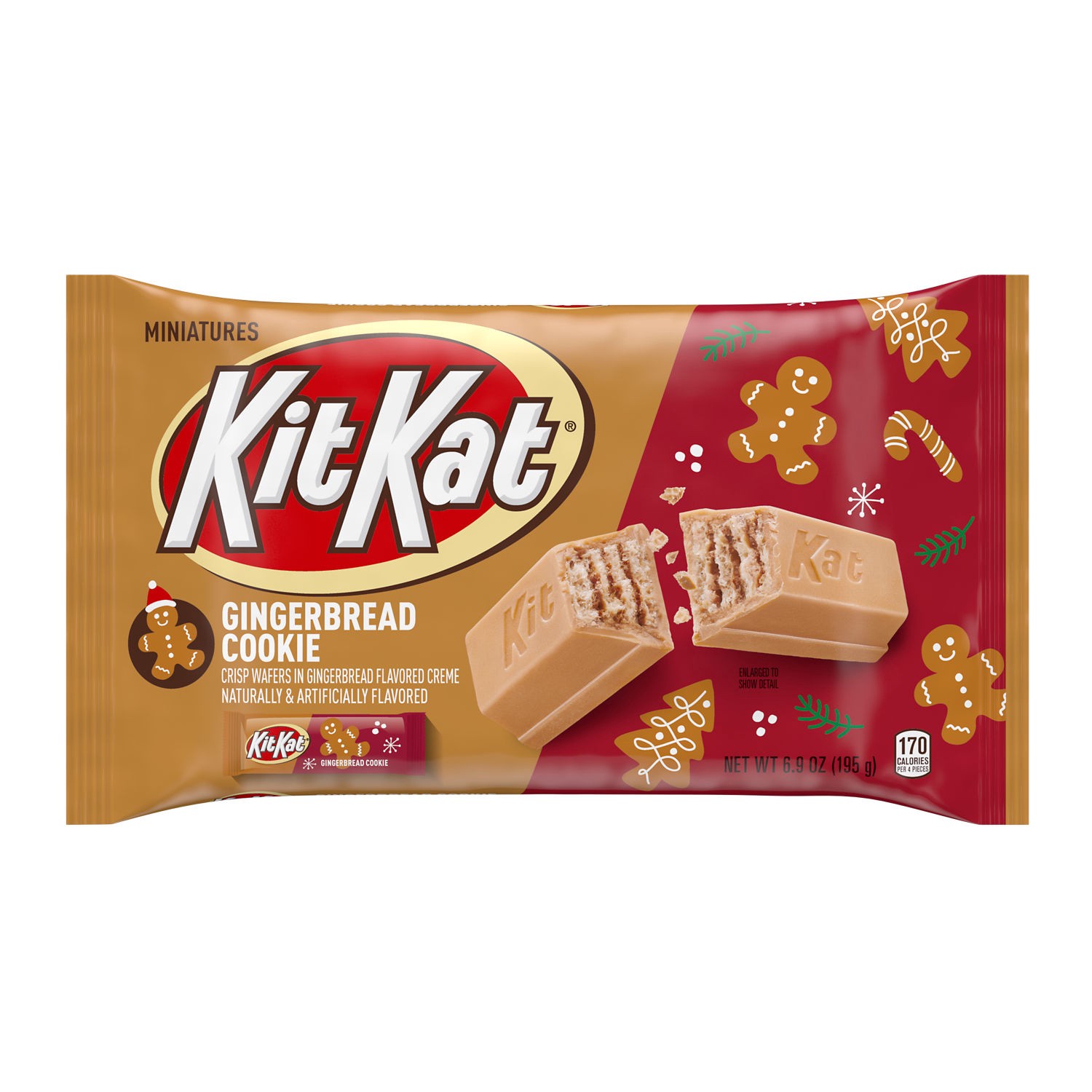 slide 1 of 2, KIT KAT Gingerbread Cookie Miniatures Gingerbread Flavored Creme Coated Wafer Candy Bars, Christmas, 6.9 oz, Bag, 6.9 oz