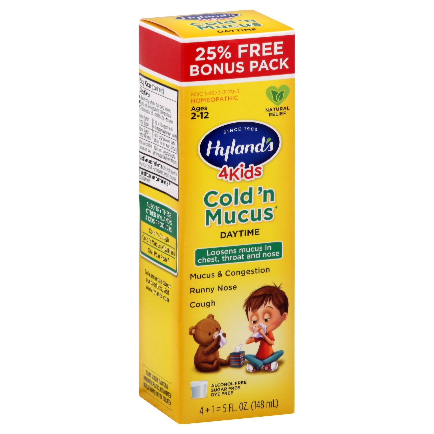 slide 1 of 1, Hylands Cold 'n Mucus, Daytime, 4Kids/Ages 2-12, Bonus Pack, 5 Ounce, 5 oz